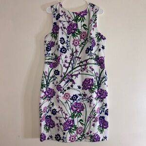 NWT Talbots 16P Floral Sheath Dress Purple White Garden Botanical Sleeveless